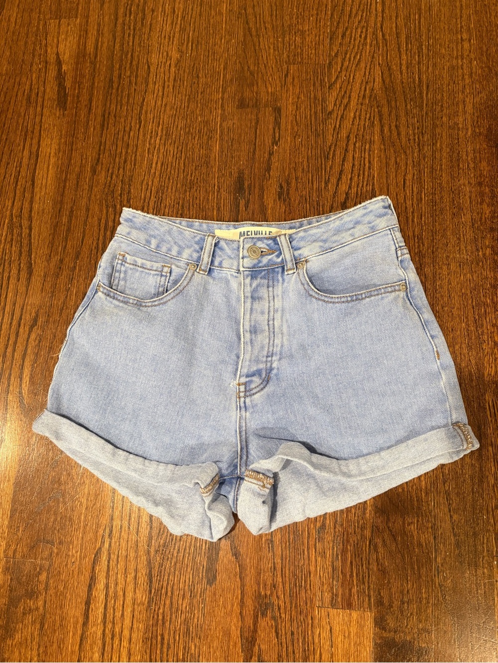 Brandy Melville Light Blue High-Rise Rolled Hem Denim Shorts